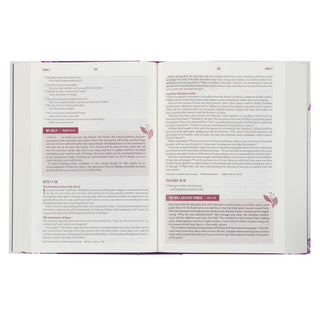 Close-up of Acts and Proverbs scripture text in black serif font on off-white devotional pages