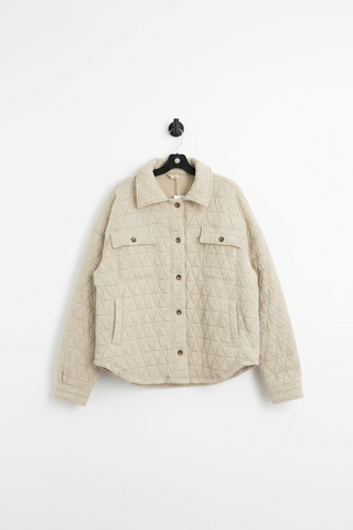 Hem & Thread beige quilted knit shacket with snap buttons and chest pockets