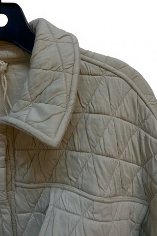Hem & Thread beige quilted knit shacket with hood and drawstring detail