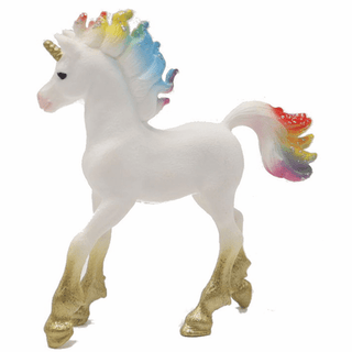 Schleich Rainbow Love Unicorn Foal side view with glitter rainbow mane and gold horn