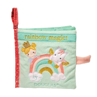 Rainbow Magic Soft Book mint green plush with gold embroidery, princess and unicorn appliqué, interactive flap for babies