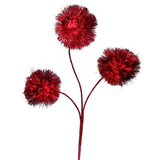 Regency Christmas Picks Red Glitter Pom Pom PIck