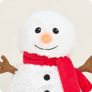 Warmies Red Scarf Snowman plush stuffed animal with orange carrot nose and brown stick arms