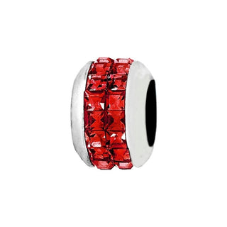 Brighton silver bead charm with two rows of red crystal squares