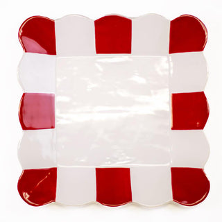 Red & White Scalloped Square Platter