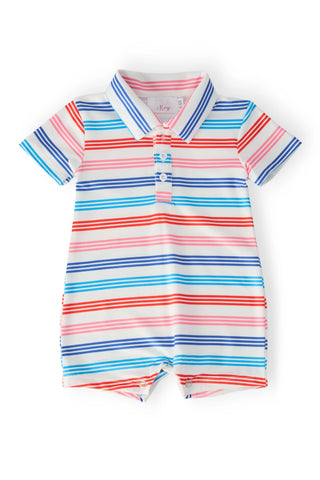 Striped baby romper with collar 