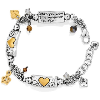 Brighton Remember Your Heart silver and gold charm bracelet with heart motifs and engraved message plate