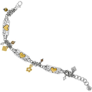 Brighton Remember Your Heart Bracelet with gold heart charms and silver decorative links