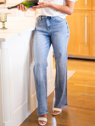 Rhinestone Straight Leg Jeans