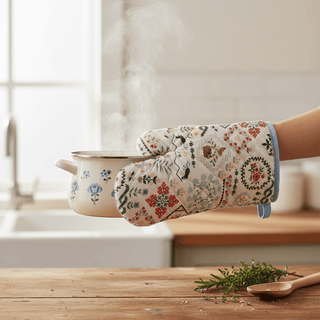 Home Sweet Home Oven Mitt flat layout showing full decorative pattern