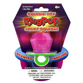 Squishi Toy RingPop packaging with pink and green toy