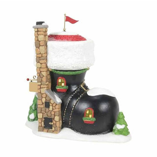 Department 56 Santa's Boot Shop Christmas village piece with chimney and flag