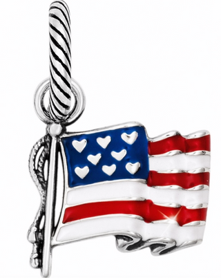Brighton silver American flag charm with red white blue enamel and heart details