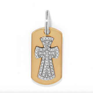 Brighton Tag of Grace Amulet pendant with gold tag and crystal cross design