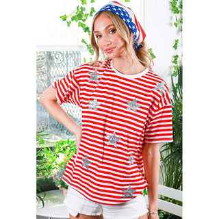 Vine & Love Women’s Tops Sequin Star Stripe Top