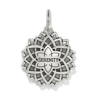 Brighton Serenity Amulet silver charm with mandala flower design and engraved text
