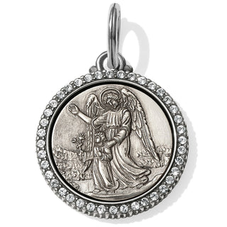 Brighton Serenity Angel Amulet charm with silver-plated angel engraving and clear crystal border