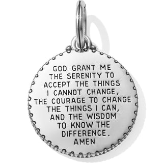 Back of Brighton Serenity Angel Amulet featuring stamped Serenity Prayer text