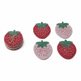 Set of Beaded Strawberry Coasters stacked together showing complete set