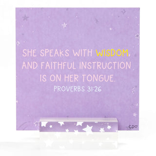 Purple card with inspirational quote and star design