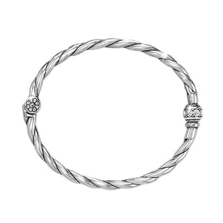 Brighton Shimmer Hinged Bangle in silver with twisted cable design and decorative stations
