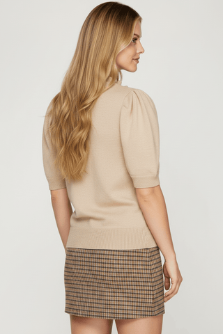Short Sleeve Ruffled Neck Sweater Top