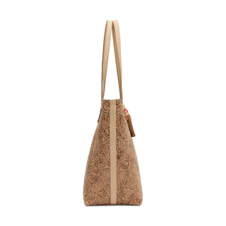 Brown textured handbag with a strap 