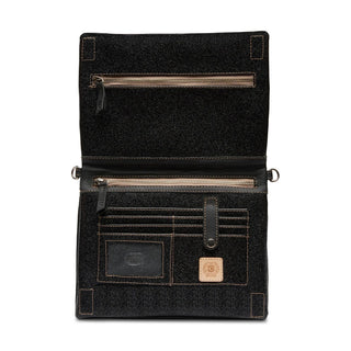 Black leather wallet with multiple compartments 