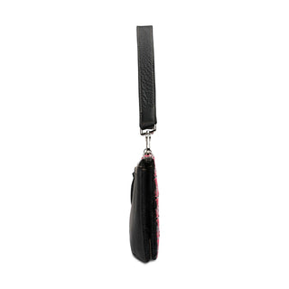 Black leather wallet with a strap 