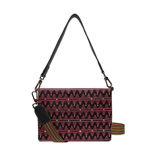 Handbag with red and black geometric pattern