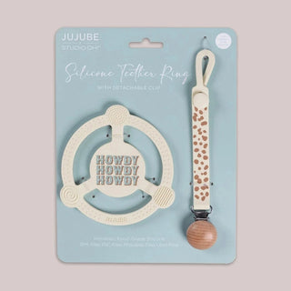 Silicone teether Ring with Detachable Clip Howdy Partner Blue