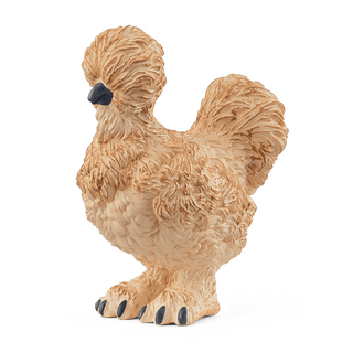Schleich Silkie Chicken figurine in buff tan with detailed fluffy feather texture and dark beak