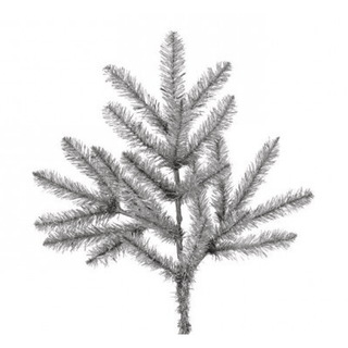 Silver tinsel Christmas pick with 24-inch length, metallic shimmering branches and needle-like tips