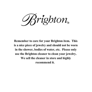 Brighton jewelry care instructions label with logo and cleaning guidelines
