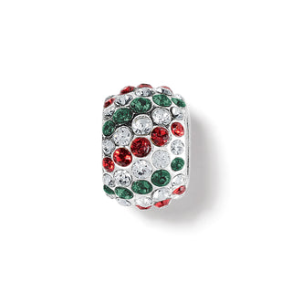Brighton silver bead charm encrusted with red, green, and clear crystals