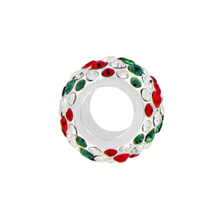 Brighton silver charm bead with red, green, and clear crystal rhinestones, large center hole
