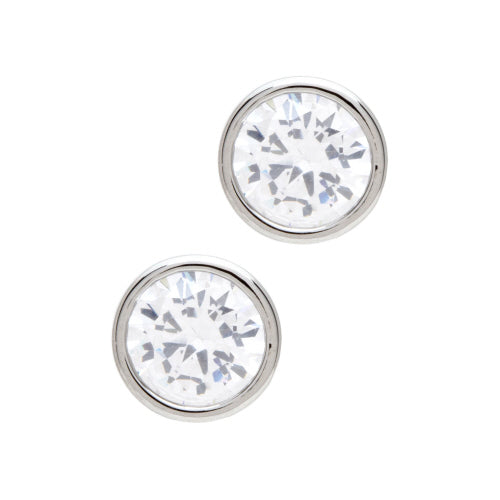 Silver Round Crystal Stud Earrings