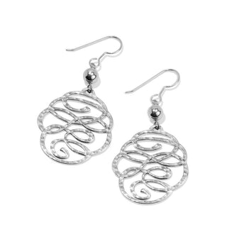 Brighton Skribbel French wire drop earrings in silver with circular scrollwork filigree pendant design