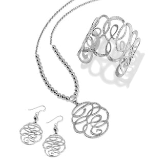 Brighton Skribbel silver French wire earrings with swirling hammered filigree design, shown with matching set.
