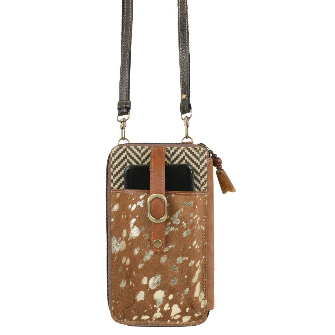 Small Crossbody Bag with Built in Wallet Brown Rawhide