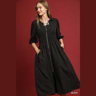 Umgee Women’s Dress Smocked Waist Zip Dress