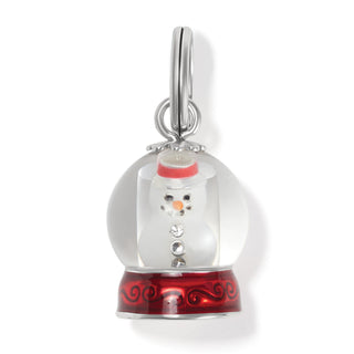 Brighton snowglobe charm featuring a white snowman with red hat and red enamel base