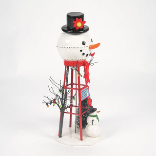 Department 56 Snowman Watertower holiday decoration with black top hat and red flower
