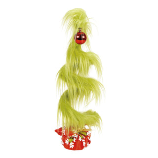 Enesco Grinch wonky spiral Christmas tree with green fur and red ornament topper