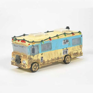 Department 56 Cousin Eddie's RV figurine with Christmas lights decoration on white background