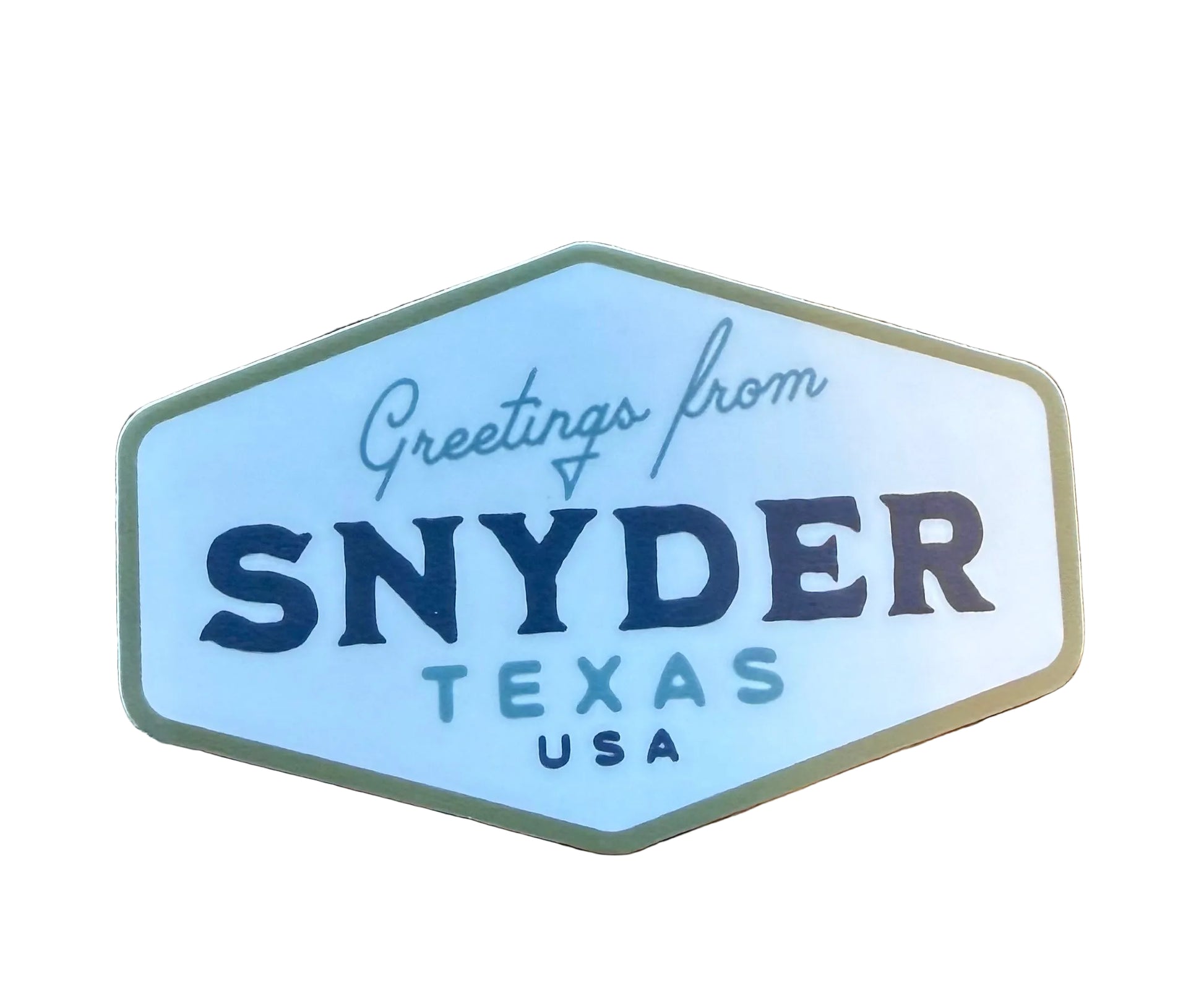 Sticker with 'Greetings from Snyder, Texas, USA' 