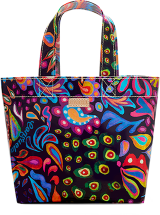 Consuela Grab N Go Mini tote in Sophie multicolor paisley print on black background