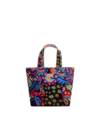 Consuela Grab N Go Mini tote in Sophie, vibrant multicolor floral print on black background