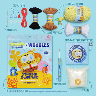 SpongeBob SquarePants x Woobles beginner crochet kit with yarn, hook, stuffing, and instructions