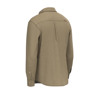 Back view of Local Boy Outfitters Sportsman's Shacket II in beige with snap cuffs